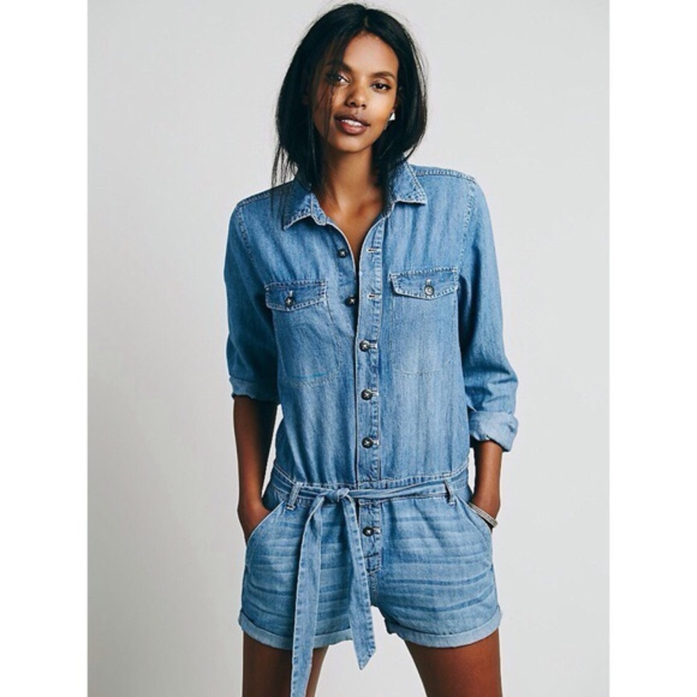 Free People chambray denim romper